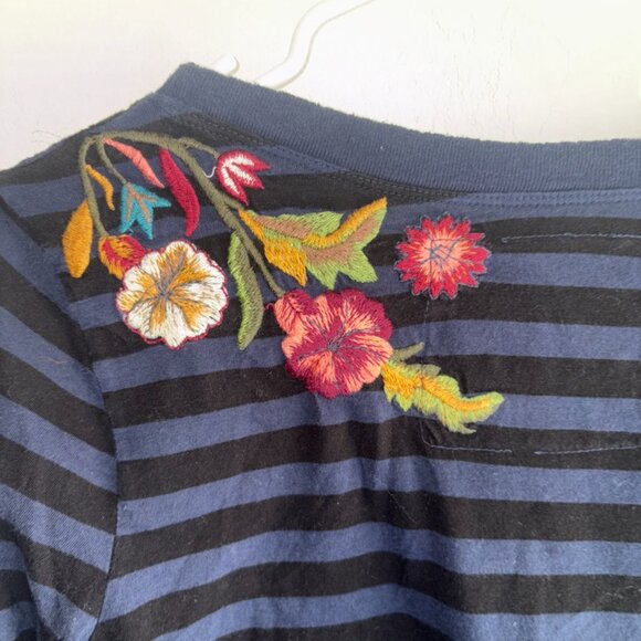 Johnny Was Striped Long Sleeve Dress with Floral Embroidery XS Striped Tunic - Picture 9 of 11